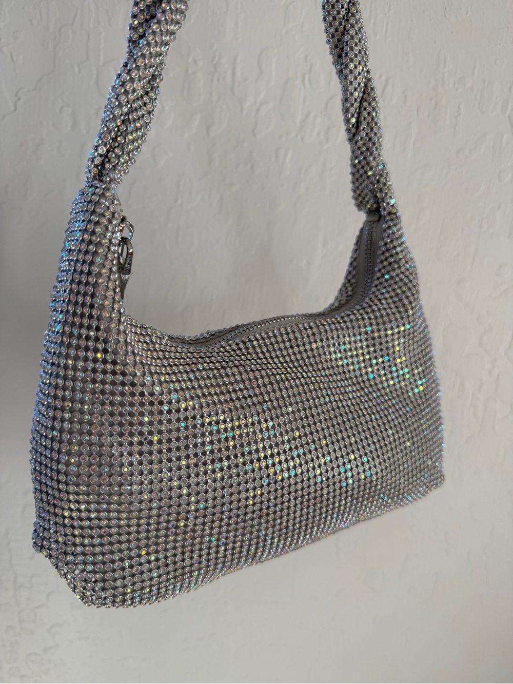 Silver Crystal-Embellished Women's Shoulder Bag